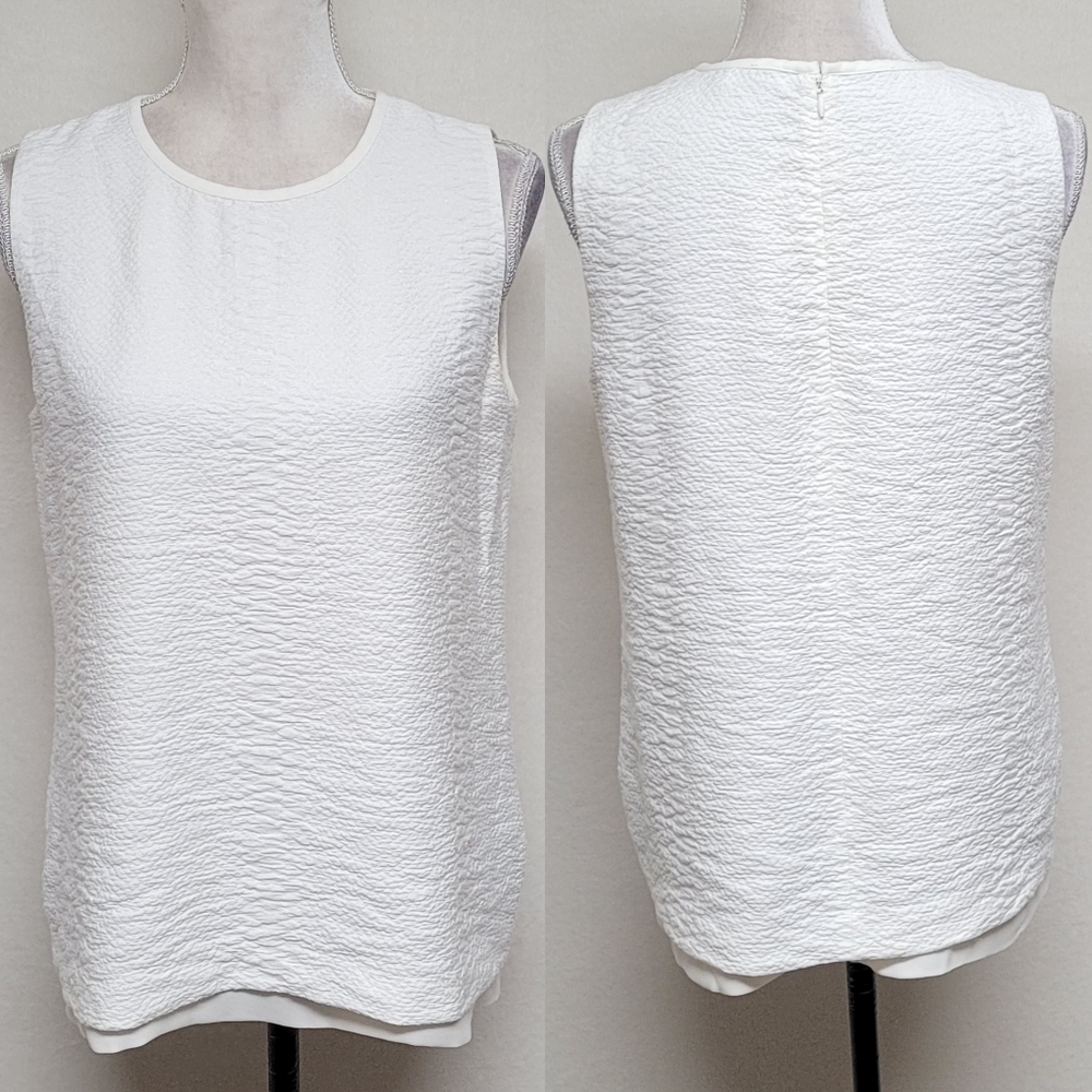 Vince White Reptile Textured Silk Chiffon Layered Sleeveless Tank Blouse 8